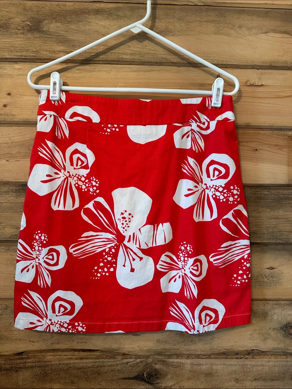 Krimson Klover Red Mini Skirt with White Floral Pattern